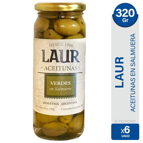 PACK X6 ACEITUNAS VERDES LAUR EN SALMUERA 320G