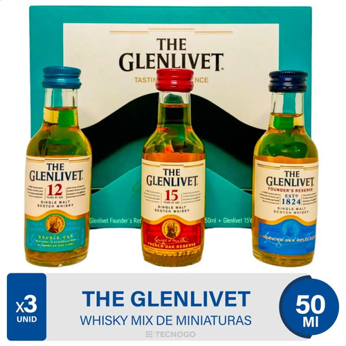 WHISKY MALT GLENLIVET MIX DE MINIATURAS 50ML X3 UNIDADES