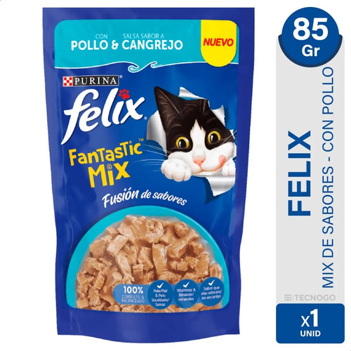 ALIMENTO GATOS FELIX PURINA POLLO SABOR CANGREJO HUMEDO 85G